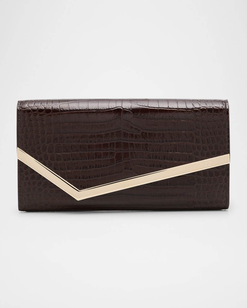 Emmie Croc-Embossed Leather Clutch Bag